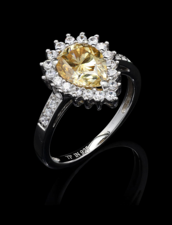 SILVER YELLOW MOISSANITE RING