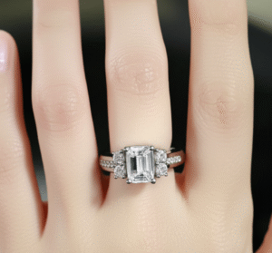 Emerald Cut Moissanite Ring - navkar jewels